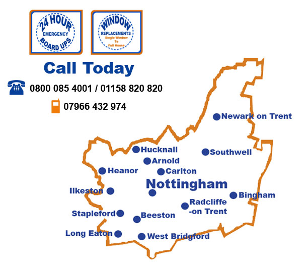 Areas Covered By C&G Emergency Glazing Nottingham
